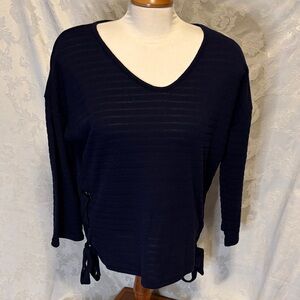 Navy Blue Sweater Grommet Details with Side Tie